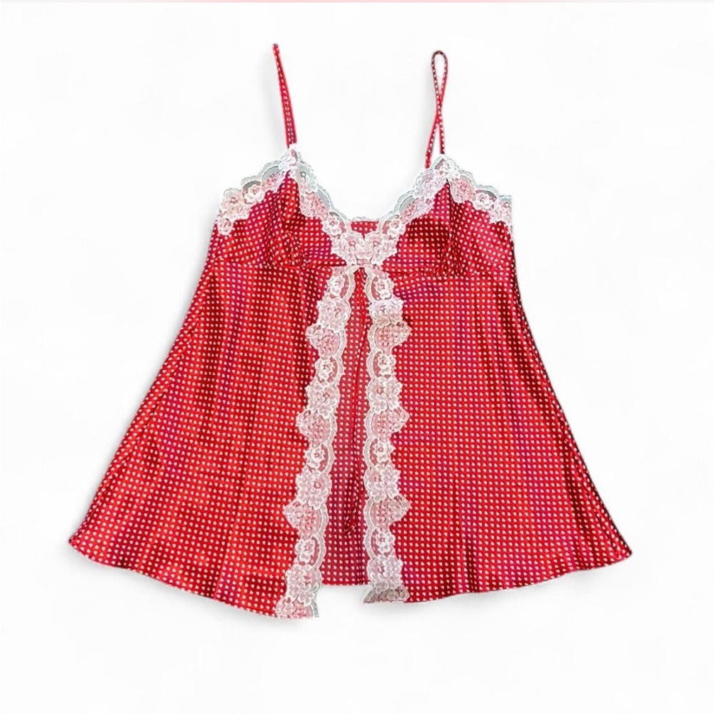 Red Polka Dot Top with Lace Trim